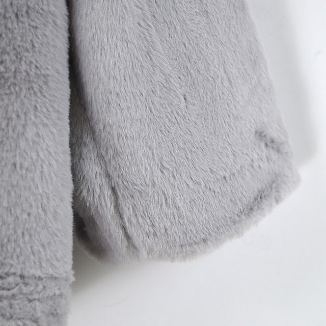 Coat Faux Casual Fur Warm Pocket Comfortable Women's