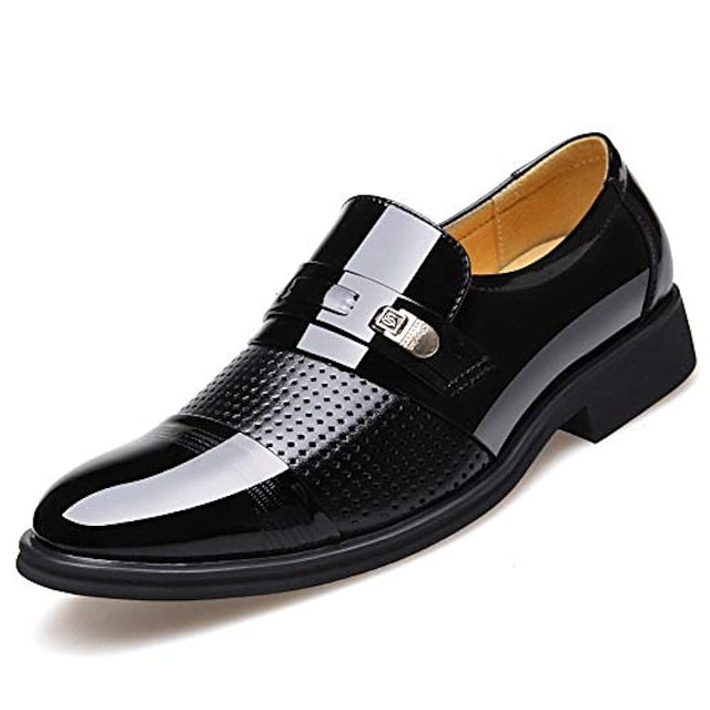 Men's Loafers with Faux Patent Brown Leather