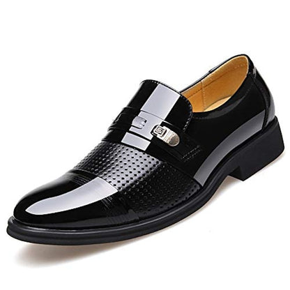 Men's Loafers with Faux Patent Brown Leather