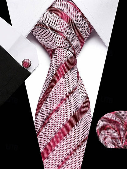 Men's Silk Checkered Square and Set Pocket Purple Tie –