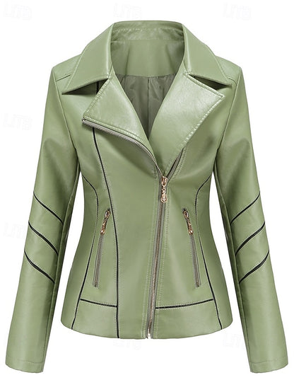 Zipper Leather Faux Women's Jacket Pocket Comfortable