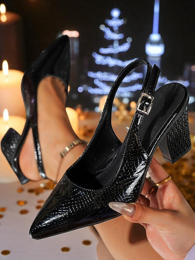 Block - Pointed Gold Pumps Slingback Heel Women's with Toe