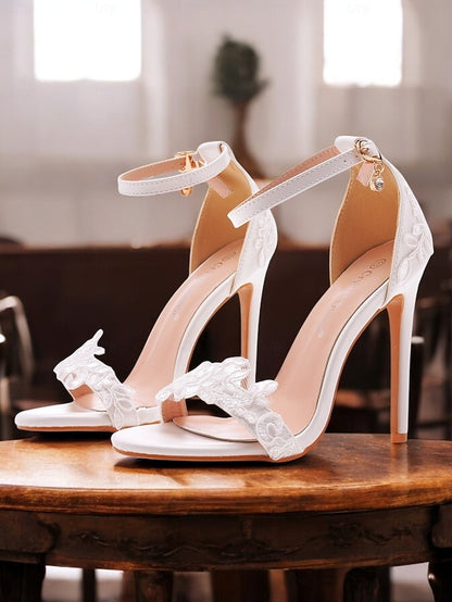 with Wedding Women's Lace Stiletto White Strap Ankle Heels