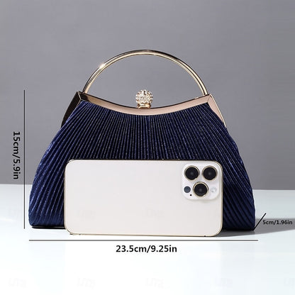 Pleated Velvet Elegant Navy Blue Clutch Women's Evening –