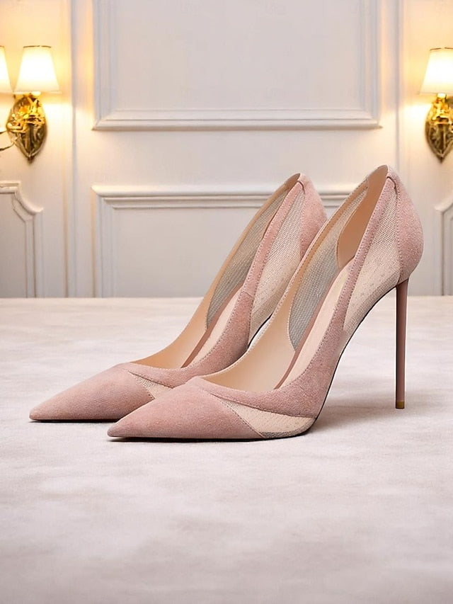 Nude Women's Pumps Detailing Mesh Pointed with Suede Toe