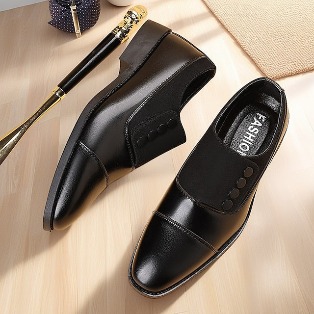 Black Decor Men's Slip-On Button Shoes Classic