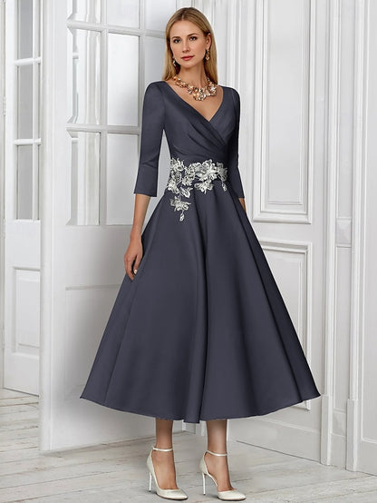 V Dress the Neck of A-Line Bride Simple Mother Elegant