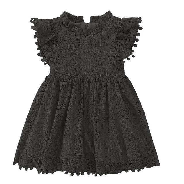 Girls' Sleeve Color Kids Solid Party Short Dress