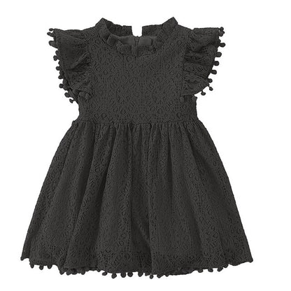 Girls' Sleeve Color Kids Solid Party Short Dress